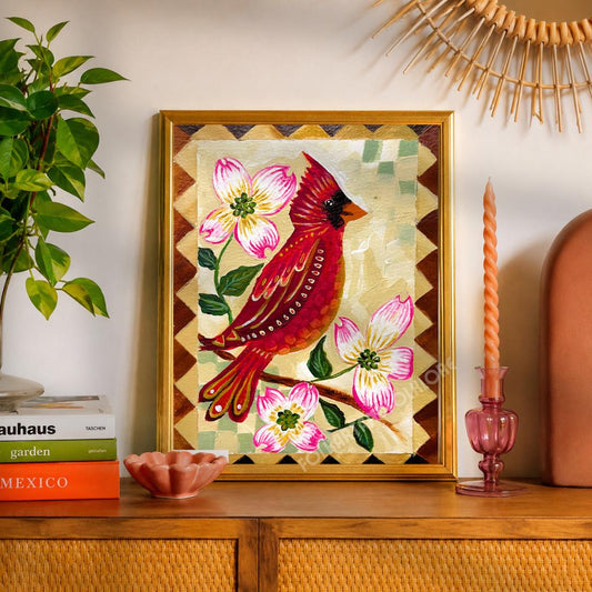 Hand Painted Cardinal Print – Memorial Folk Art Wall Decor