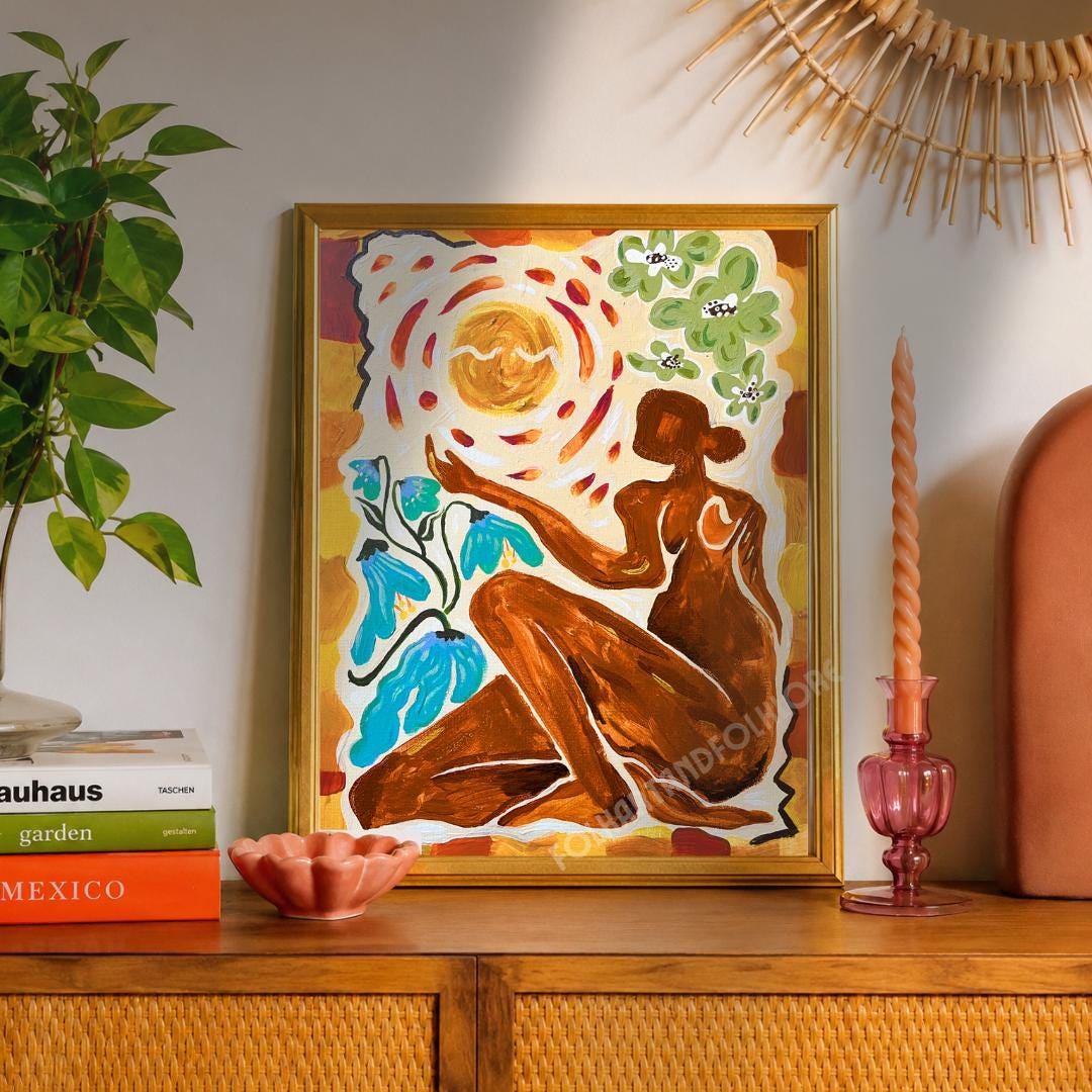 Sun Goddess Feminine Art Print - Burnt Orange Modern Boho Wall Decor