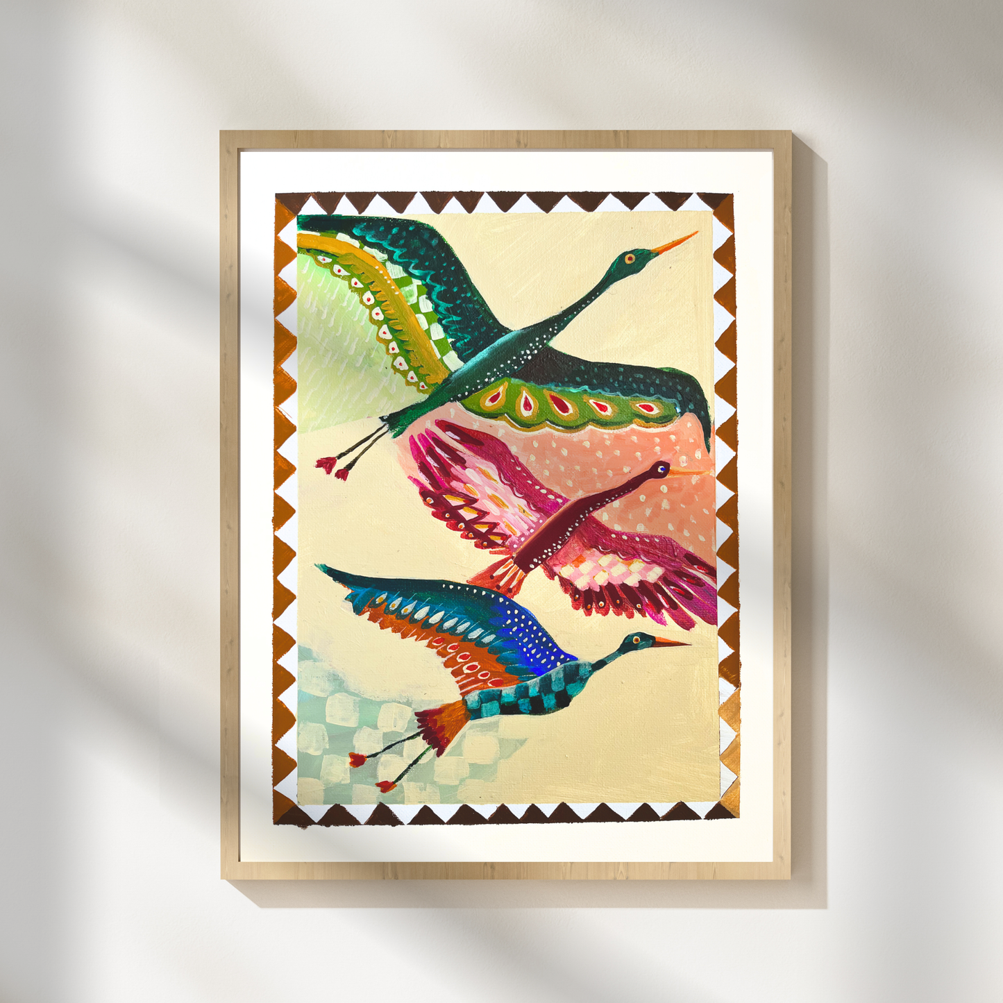 Folk Art Birds In Flight Art Print