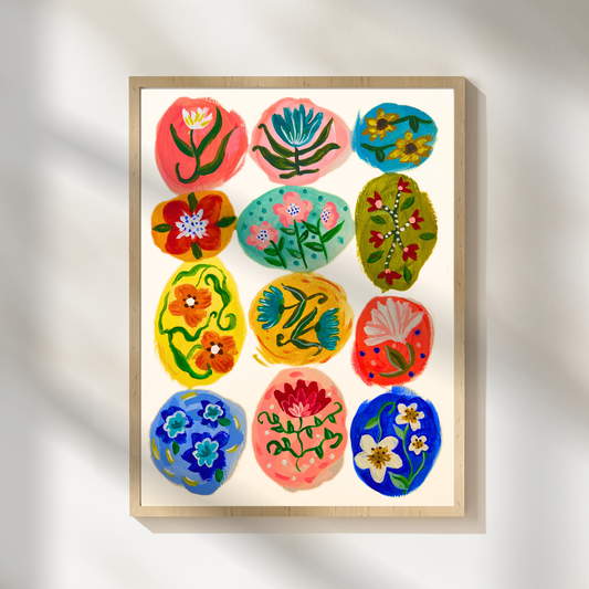 Folk Flower Orbs Art Print