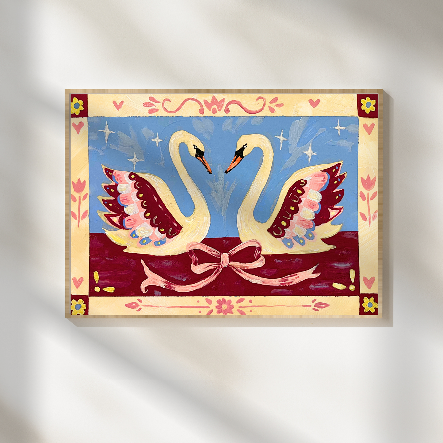 Folk Art Swans Art Print