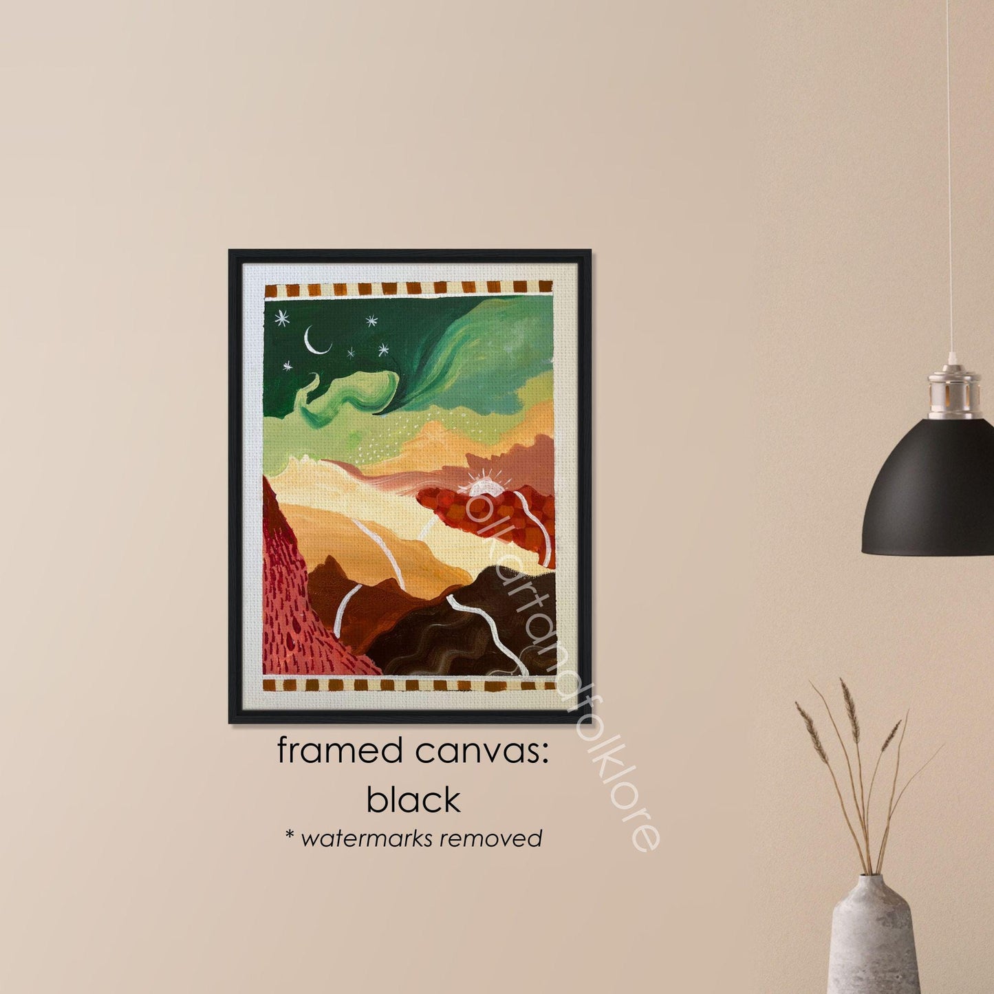 Mid-Century Modern Landscape Print – Abstract Mountain Sunrise Sunset Wall Art