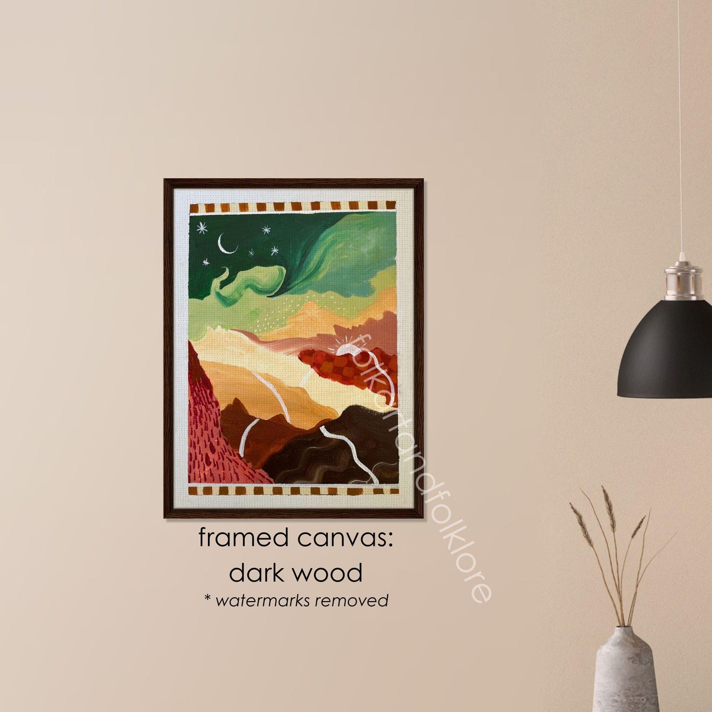 Mid-Century Modern Landscape Print – Abstract Mountain Sunrise Sunset Wall Art