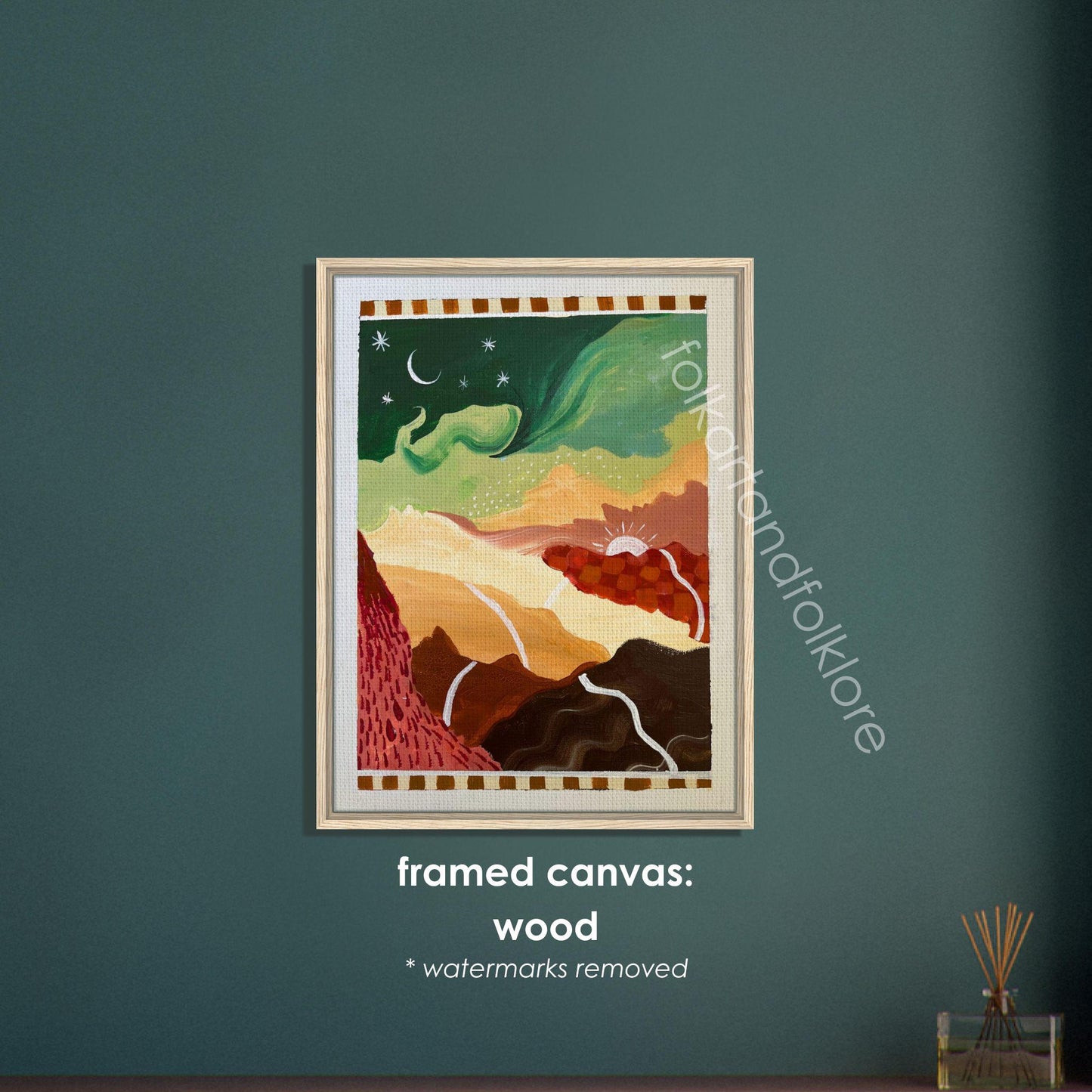 Mid-Century Modern Landscape Print – Abstract Mountain Sunrise Sunset Wall Art