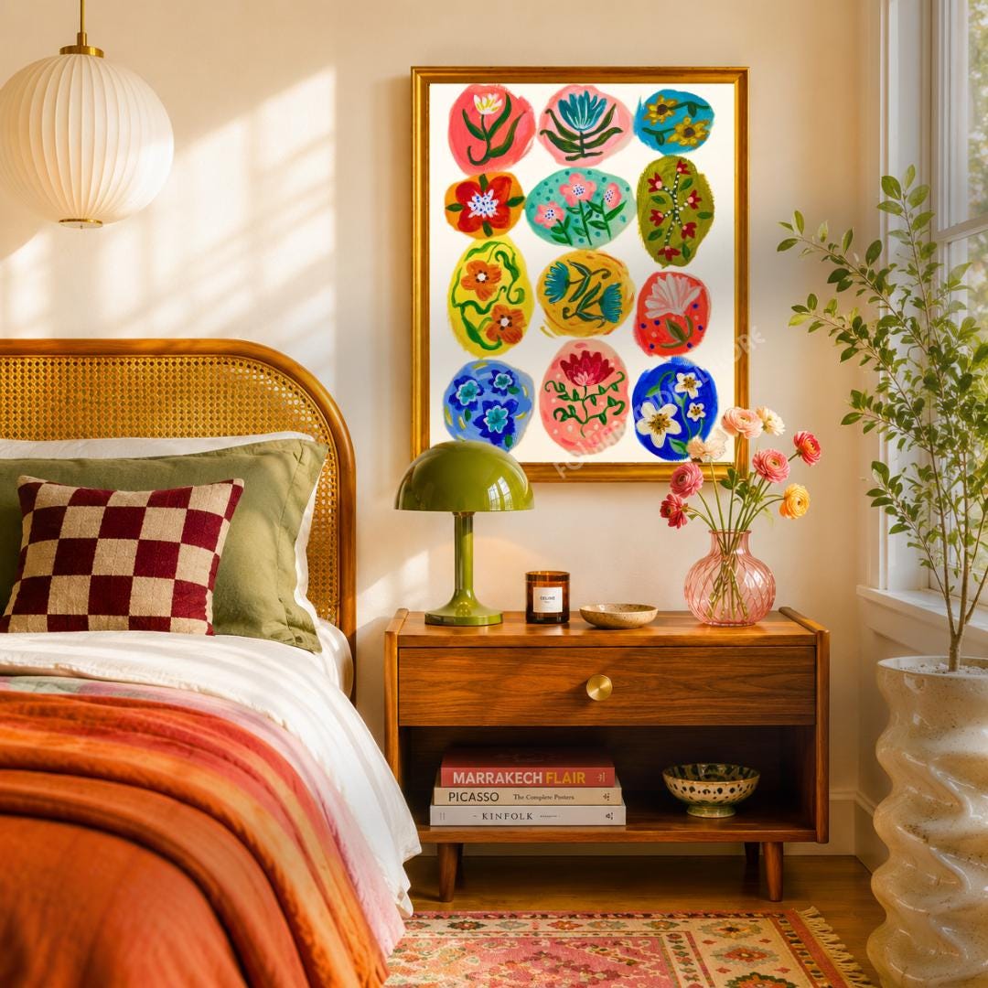 Folk Flower Orbs Print - Colorful Dopamine Decor Hand Painted Wall Art