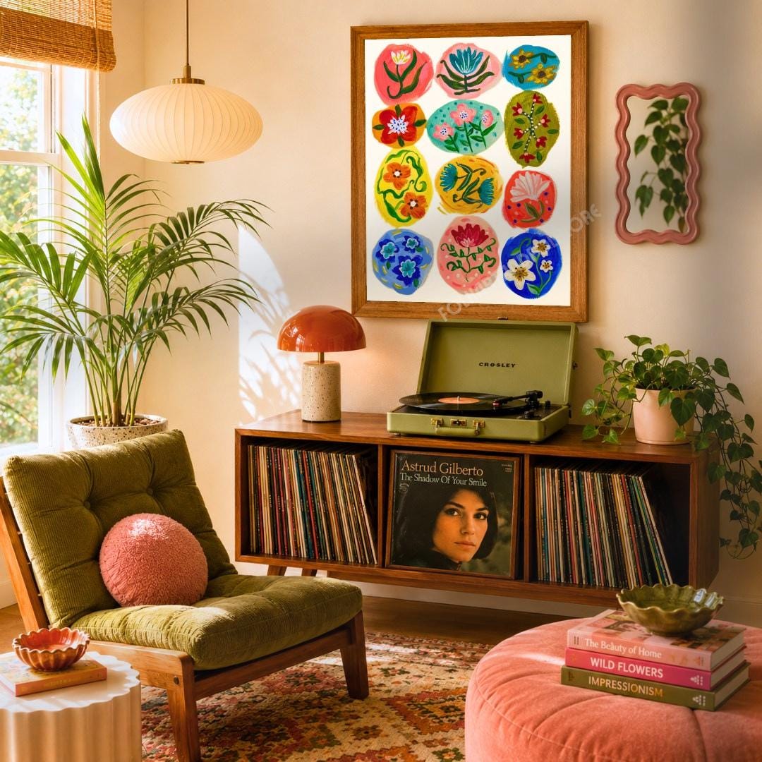 Folk Flower Orbs Print - Colorful Dopamine Decor Hand Painted Wall Art