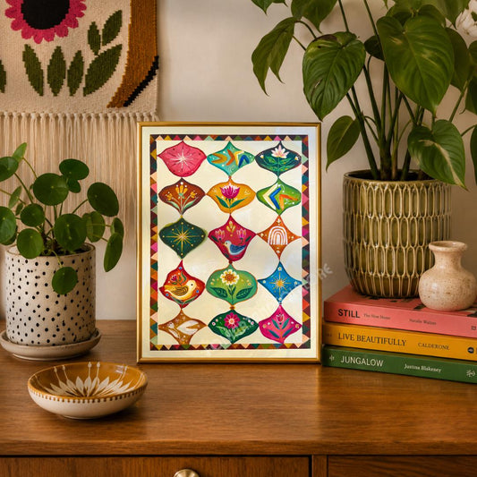 Mid Century Modern Original Art Print - Hand Painted Maximalist Folk Wall Art