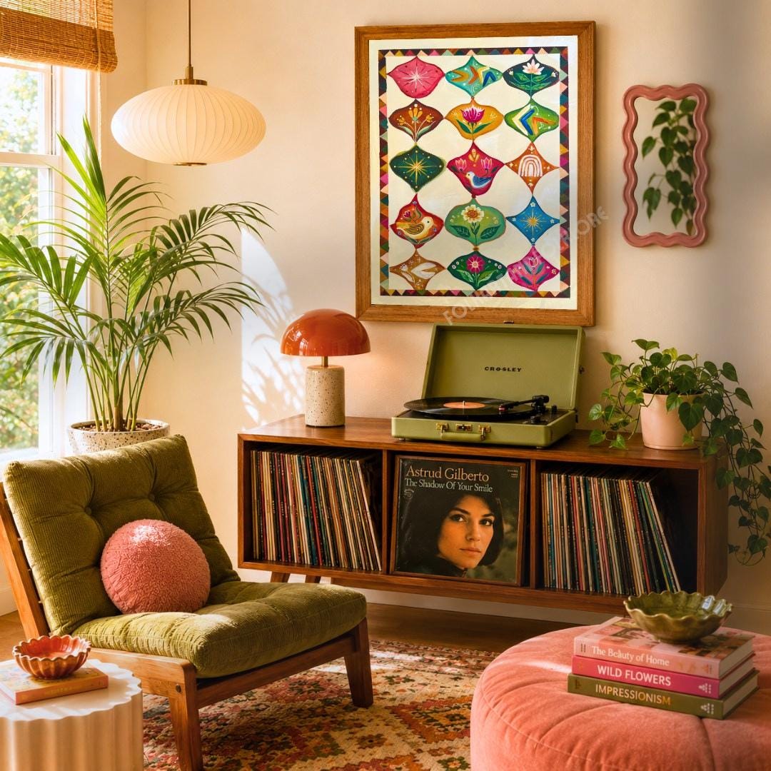Mid Century Modern Original Art Print - Hand Painted Maximalist Folk Wall Art