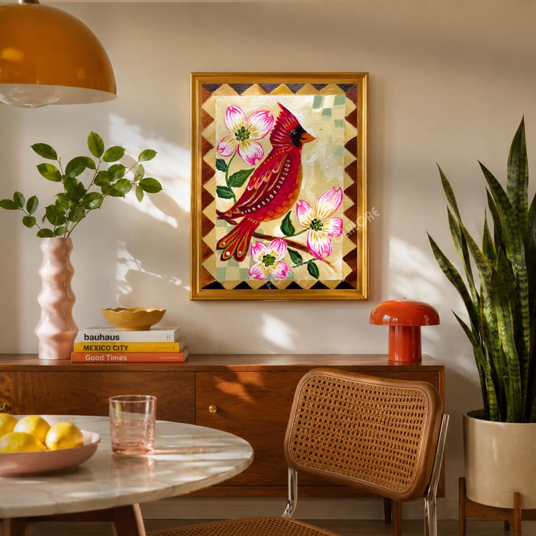 Hand Painted Cardinal Print – Memorial Folk Art Wall Decor