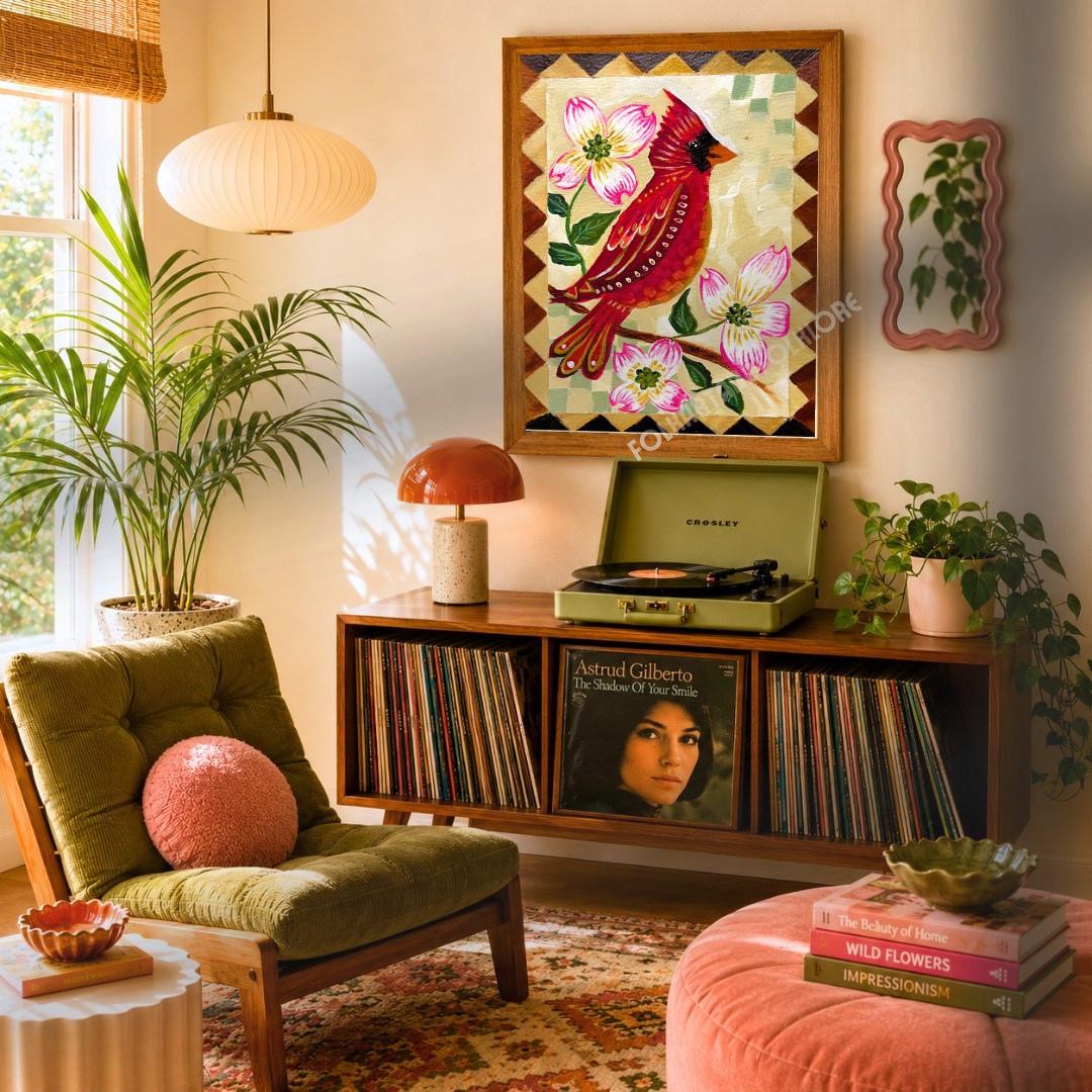 Hand Painted Cardinal Print – Memorial Folk Art Wall Decor