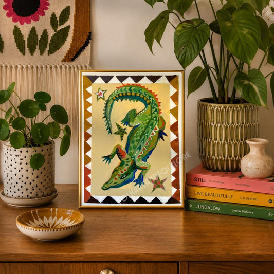 Mid Century Modern Folk Alligator Print - Funky Crocodile Art Print