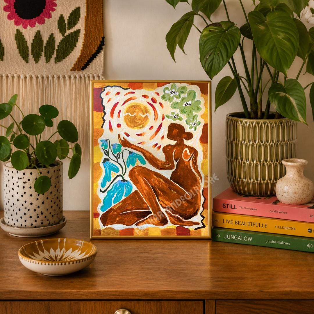 Sun Goddess Feminine Art Print - Burnt Orange Modern Boho Wall Decor