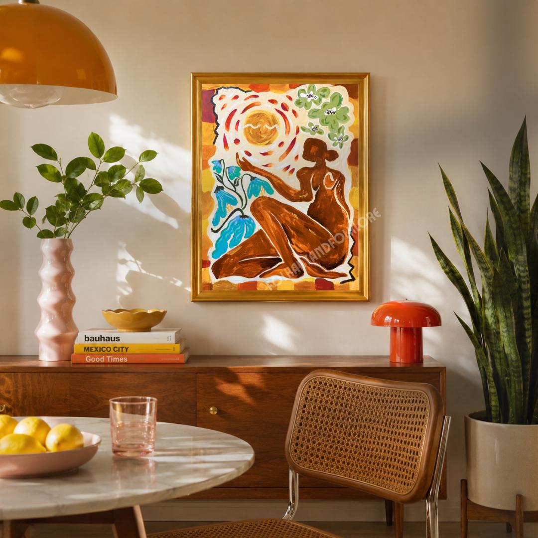 Sun Goddess Feminine Art Print - Burnt Orange Modern Boho Wall Decor