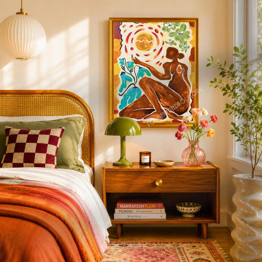 Sun Goddess Feminine Art Print - Burnt Orange Modern Boho Wall Decor