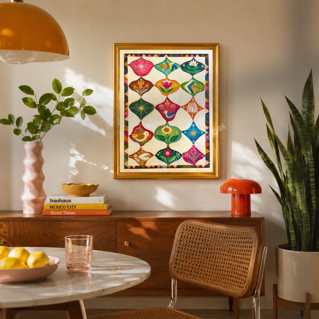Mid Century Modern Original Art Print - Hand Painted Maximalist Folk Wall Art
