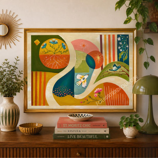 Mid Century Meadows Print - MCM Original Art Print Hand Painted Abstract Wall Decor