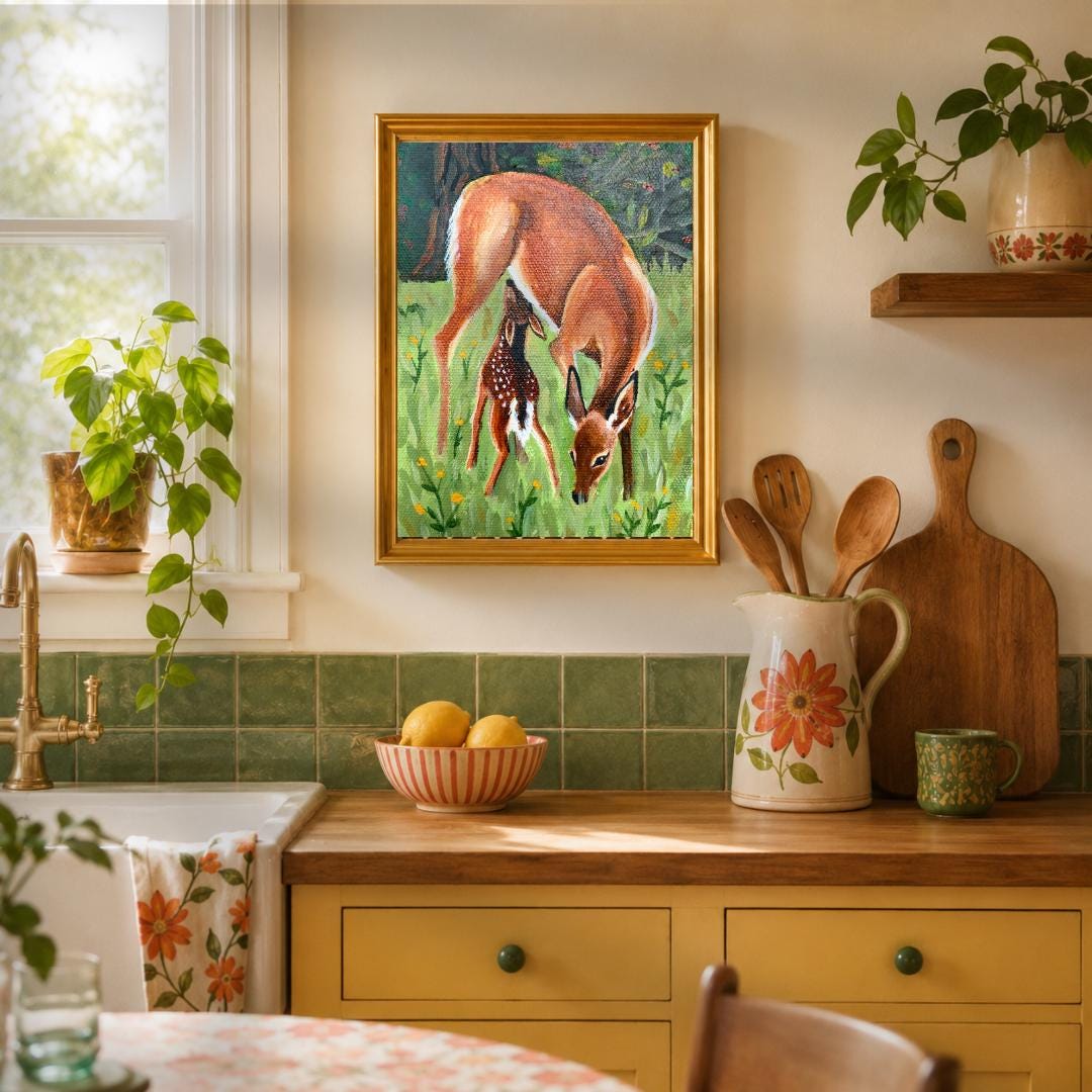 Deer Fawn Nature Art Print: Woodland Nursery Wall Decor