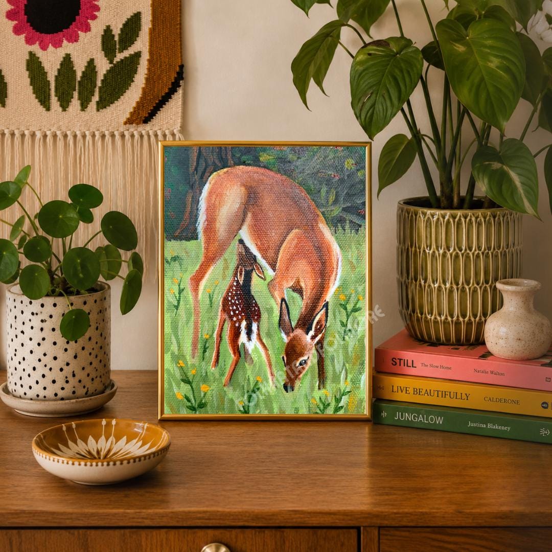 Deer Fawn Nature Art Print: Woodland Nursery Wall Decor