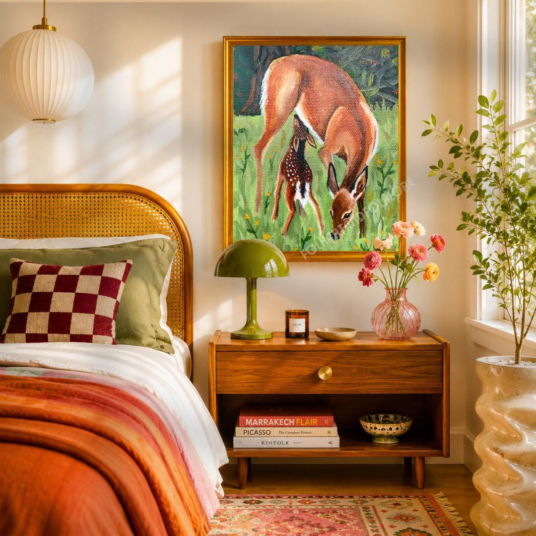 Deer Fawn Nature Art Print: Woodland Nursery Wall Decor