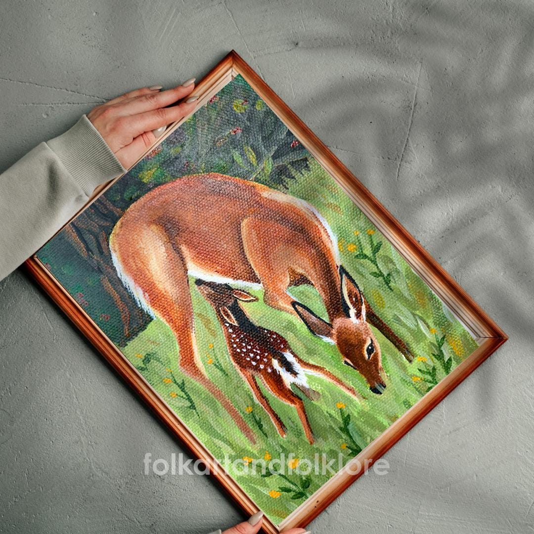Deer Fawn Nature Art Print: Woodland Nursery Wall Decor