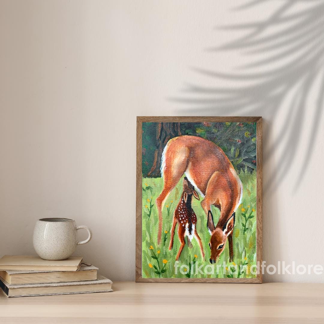 Deer Fawn Nature Art Print: Woodland Nursery Wall Decor
