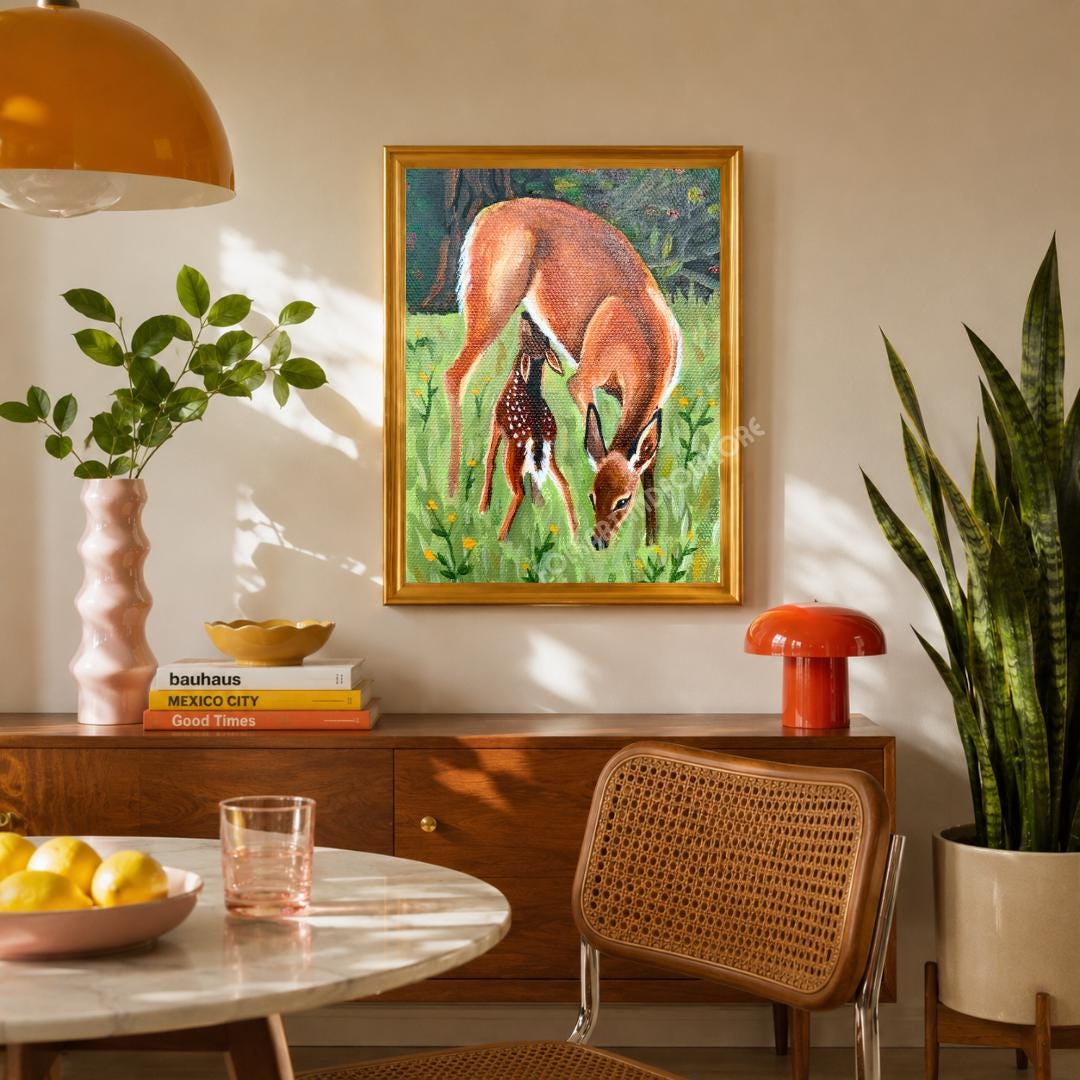 Deer Fawn Nature Art Print: Woodland Nursery Wall Decor