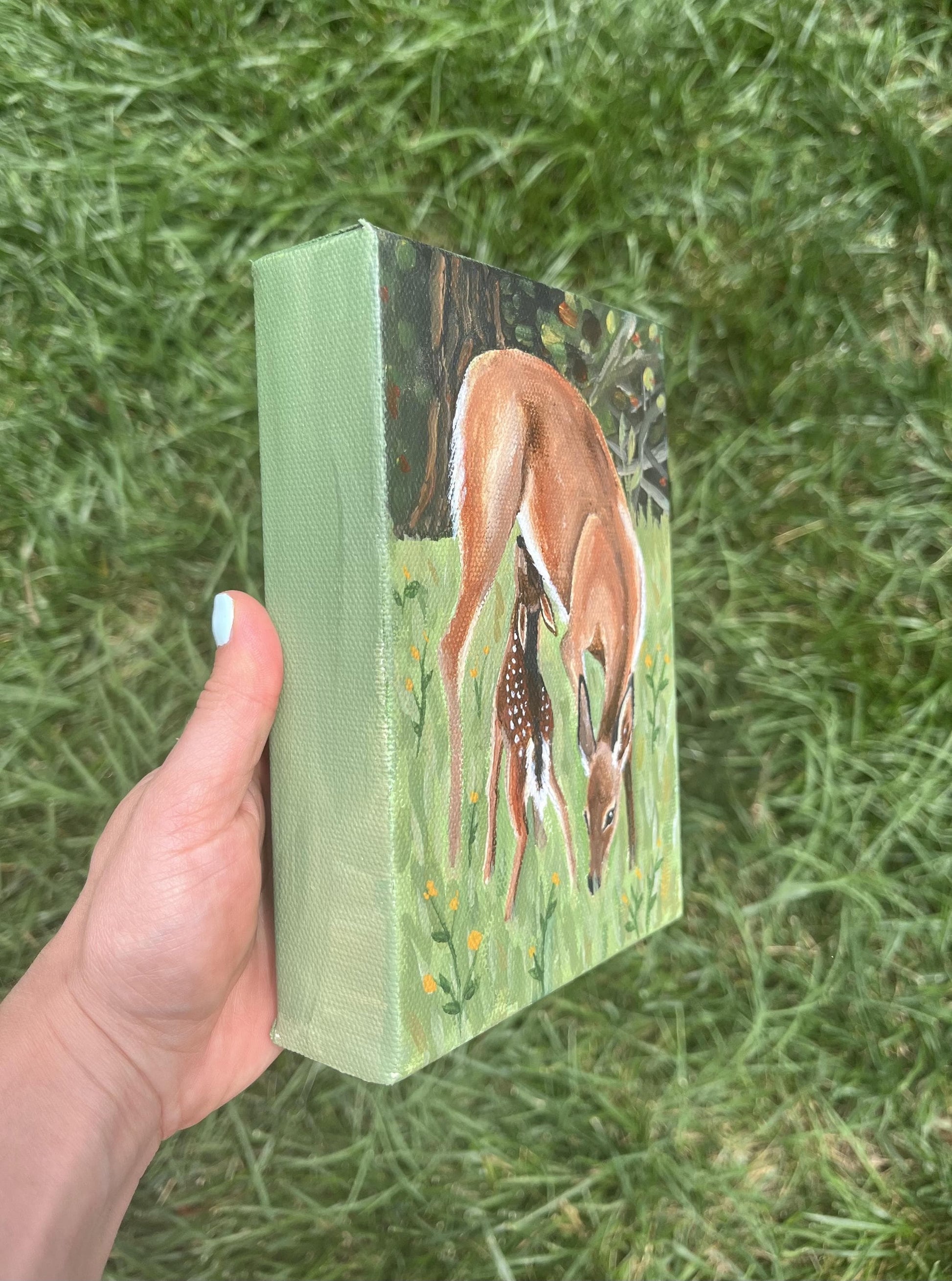 Doe and Fawn Original Painting - 5x7" Canvas,
