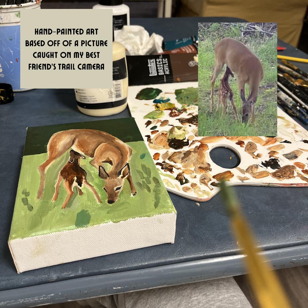 Doe and Fawn Original Painting - 5x7" Canvas,